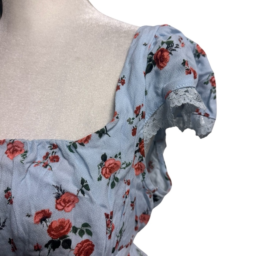 Wild Fable Blue Floral Midi Coquette Demure Dress Size M - Picture 4 of 7